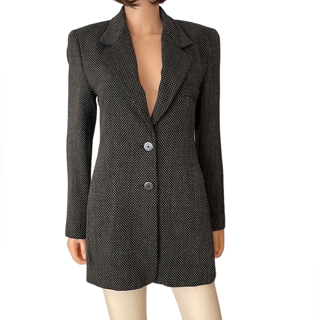 Vintage Linda Allard For Ellen Tracy Wool Black White Woven Blazer